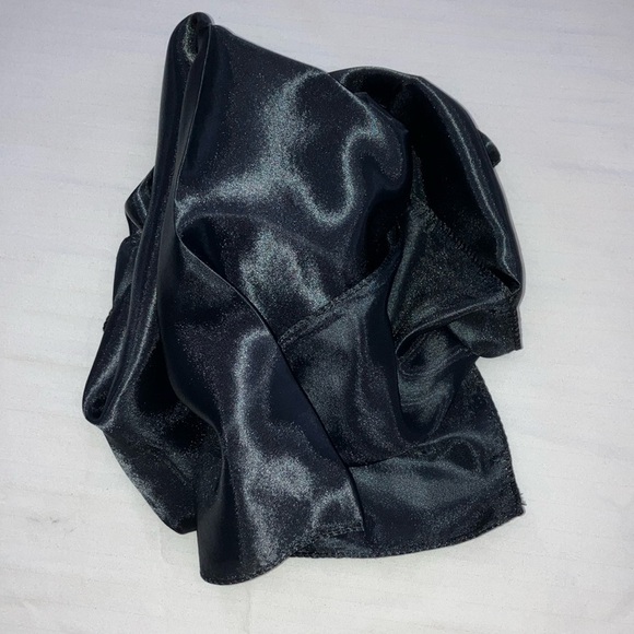Black silk like scarf perfect for folding into suit jacket pocket - Picture 3 of 12